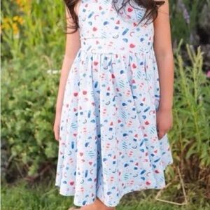 Girls' Light Blue Printed Independence Day Summer Dress